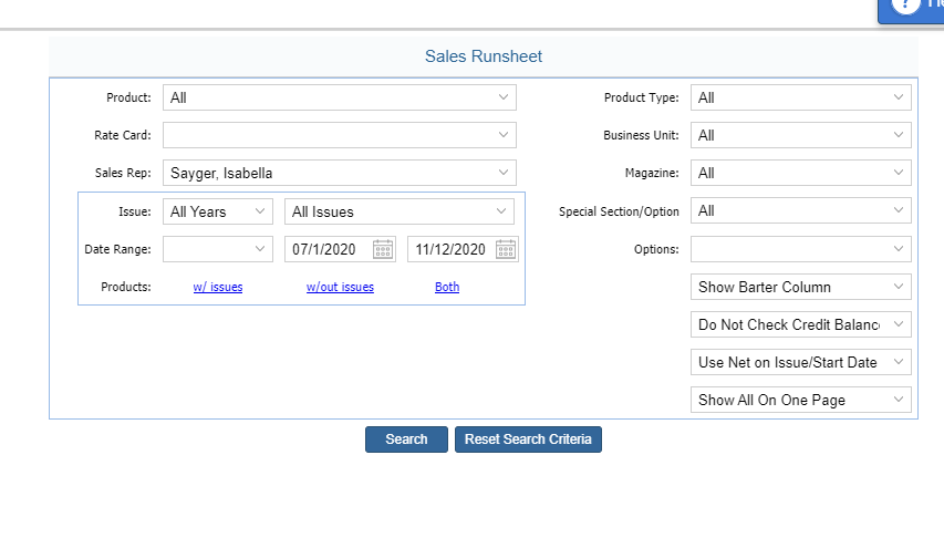 salesrunsheet